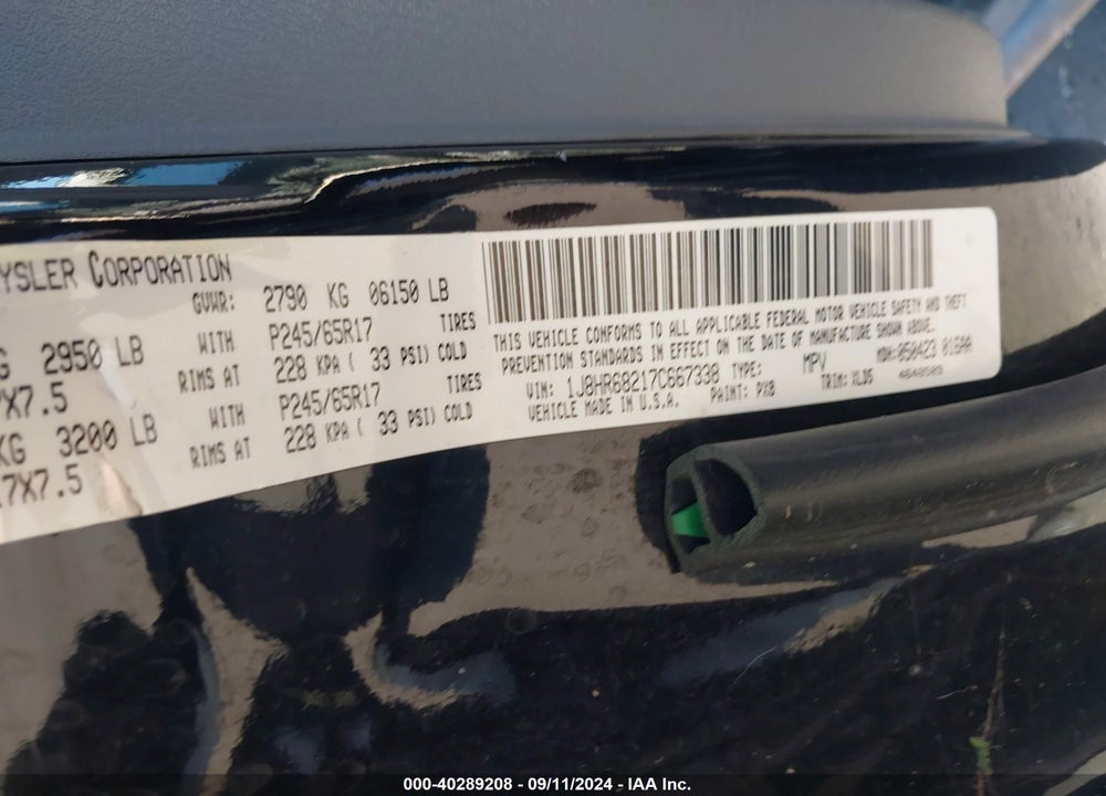 2007 JEEP GRAND CHEROKEE OVERLAND VIN: 1J8HR68217C667338