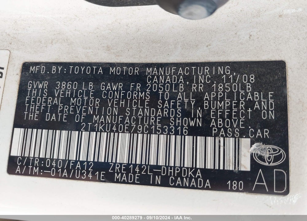 2009 TOYOTA MATRIX VIN: 2T1KU40E79C153316
