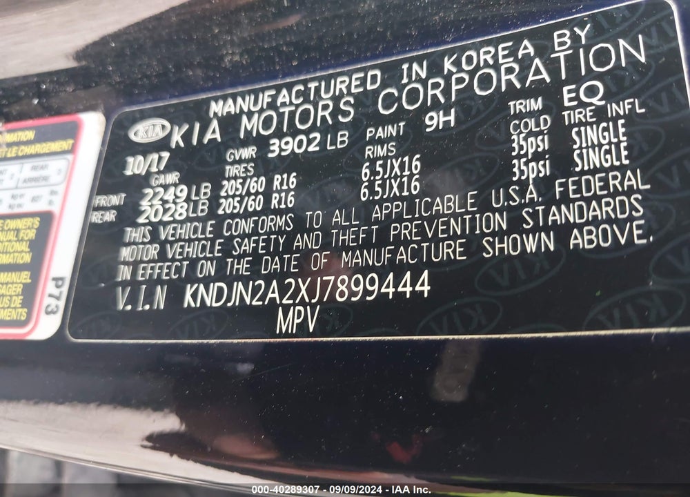 2018 KIA SOUL VIN: KNDJN2A2XJ7899444