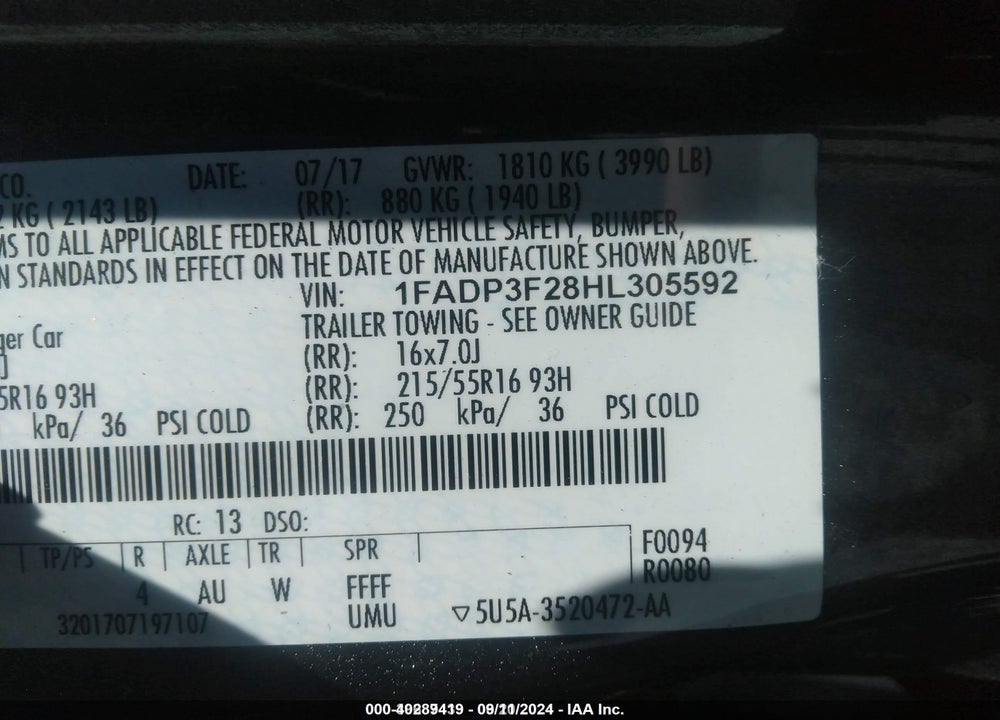 2017 FORD FOCUS SE VIN: 1FADP3F28HL305592