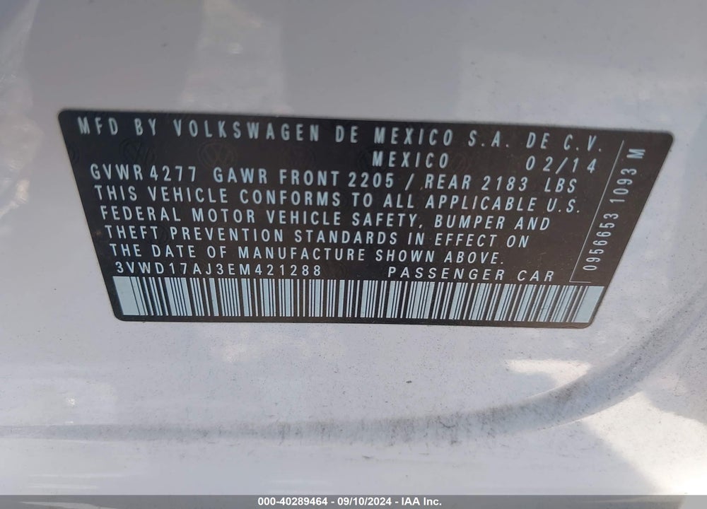 2014 VOLKSWAGEN JETTA 1.8T SE VIN: 3VWD17AJ3EM421288