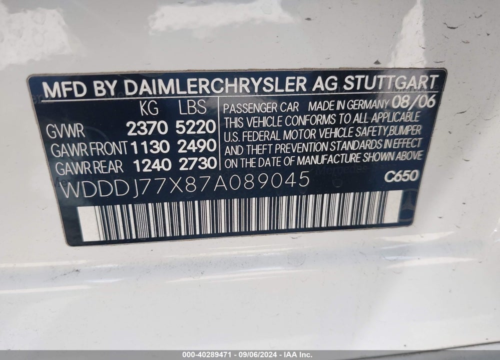2007 MERCEDES-BENZ CLS 63 AMG VIN: WDDDJ77X87A089045