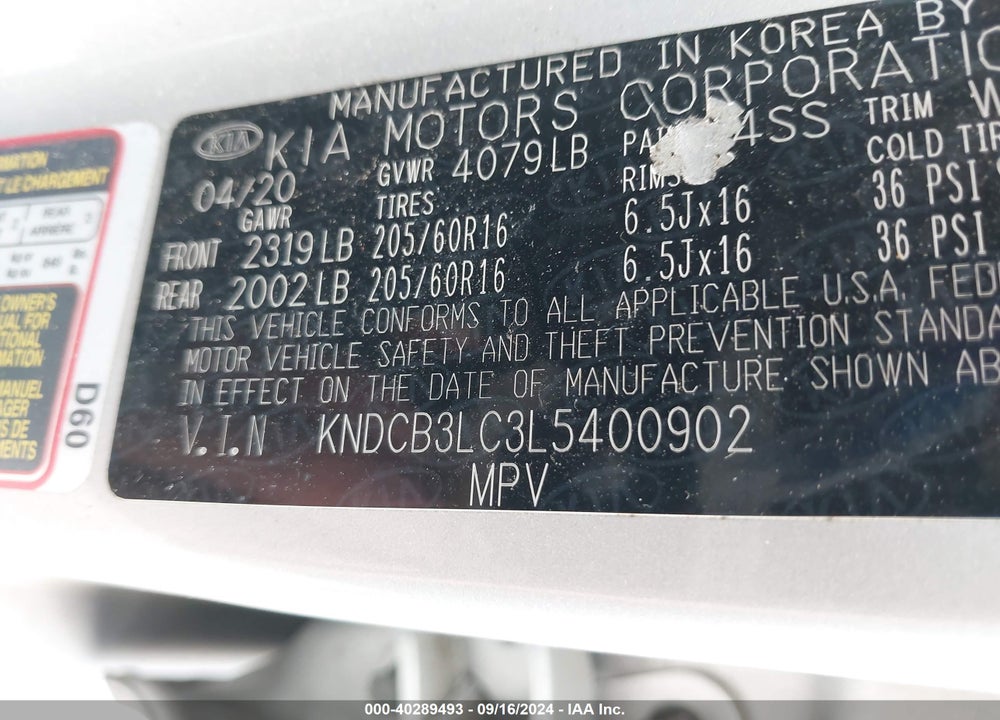 2020 KIA NIRO LX VIN: KNDCB3LC3L5400902