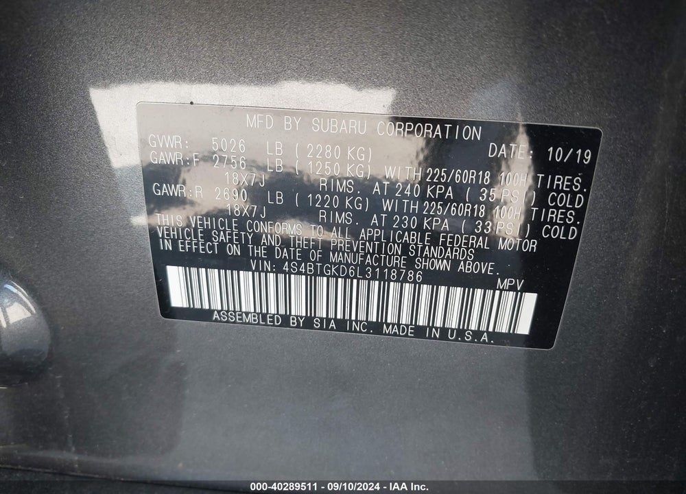 2020 SUBARU OUTBACK ONYX EDITION XT VIN: 4S4BTGKD6L3118786