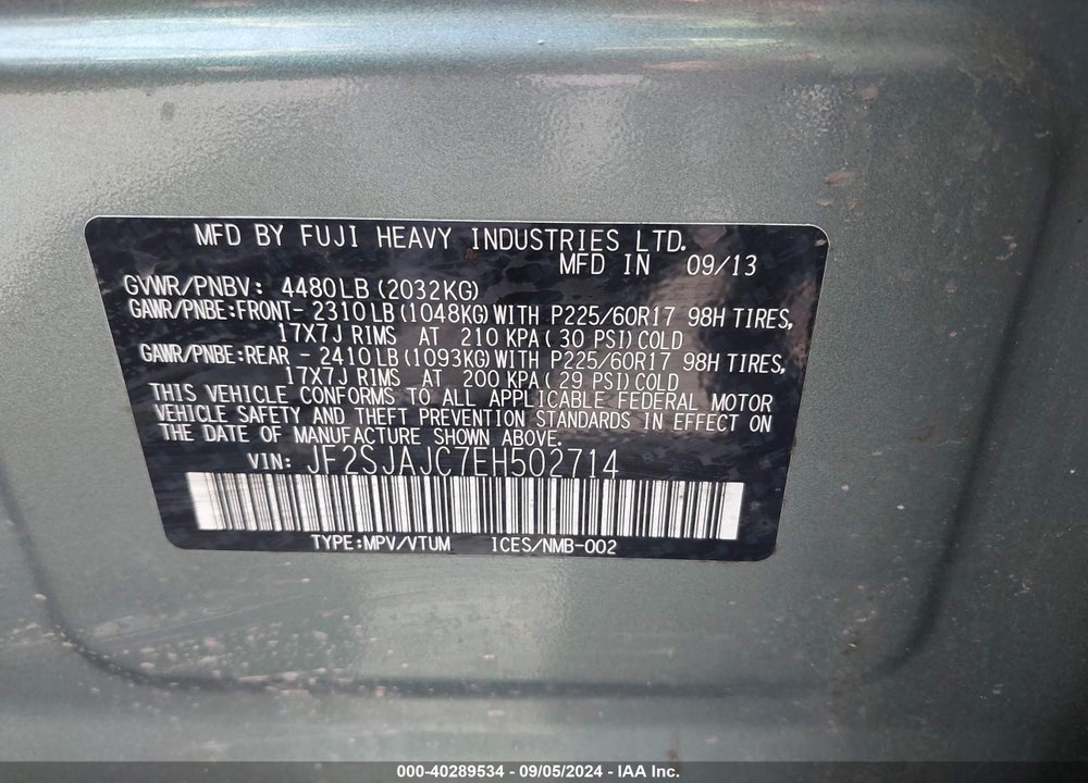 2014 SUBARU FORESTER 2.5I LIMITED VIN: JF2SJAJC7EH502714