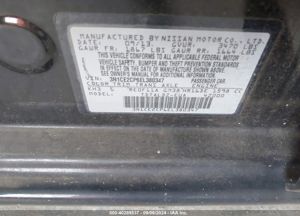 2014 NISSAN VERSA NOTE SV VIN: 3N1CE2CP6EL380347