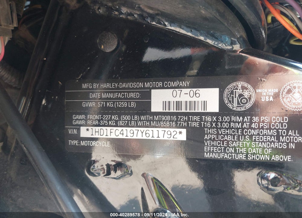 2007 HARLEY-DAVIDSON FLHTCUI VIN: 1HD1FC4197Y611792
