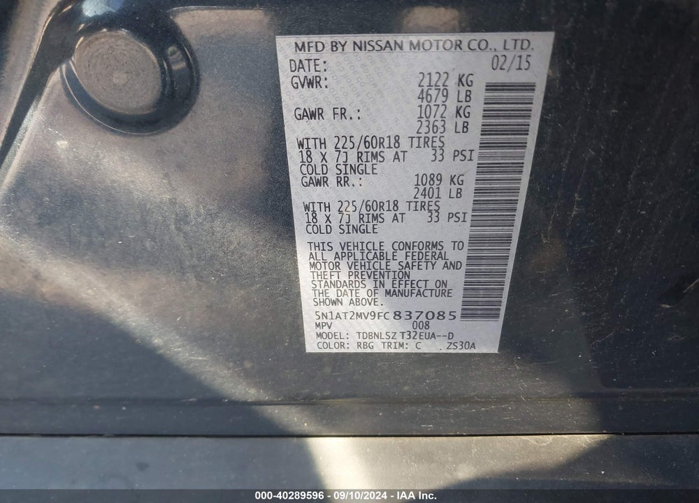 2015 NISSAN ROGUE SL VIN: 5N1AT2MV9FC837085