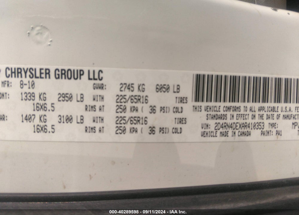 2010 DODGE GRAND CARAVAN SE VIN: 2D4RN4DEXAR410353