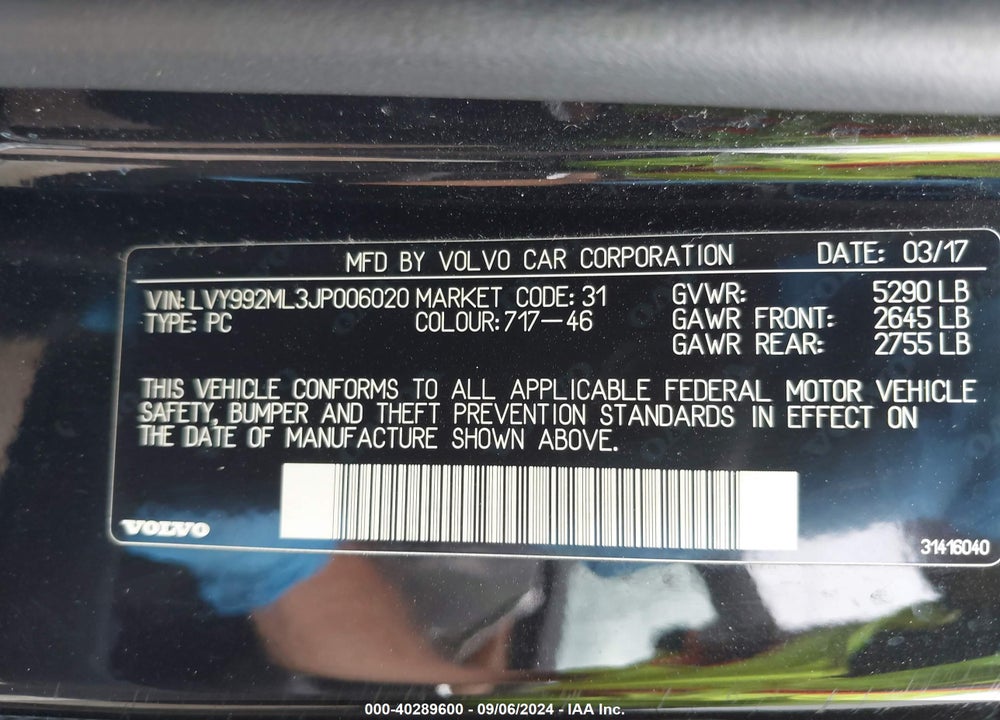 2018 VOLVO S90 T6 INSCRIPTION VIN: LVY992ML3JP006020