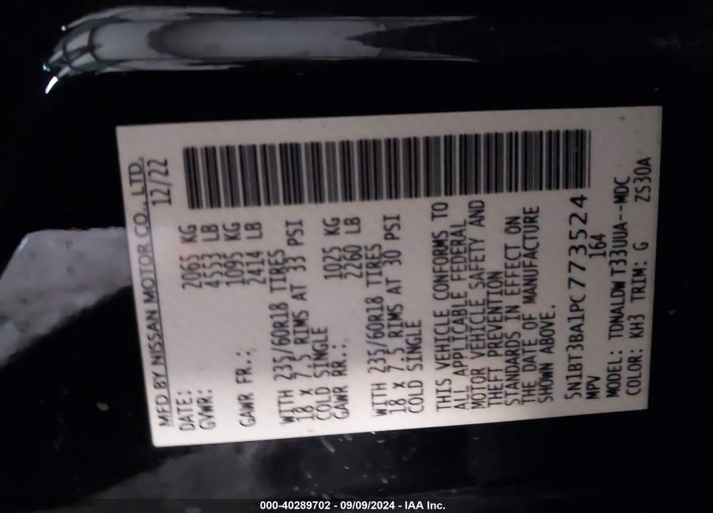 2023 NISSAN ROGUE SV FWD VIN: 5N1BT3BA1PC773524