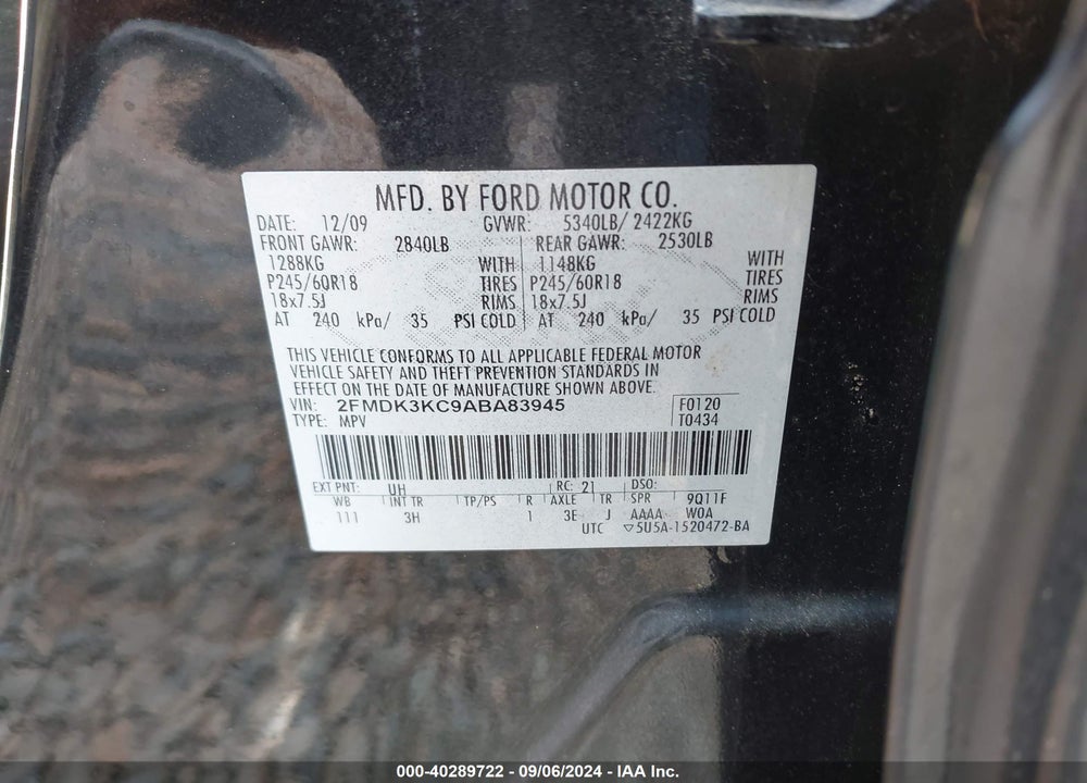 2010 FORD EDGE LIMITED VIN: 2FMDK3KC9ABA83945