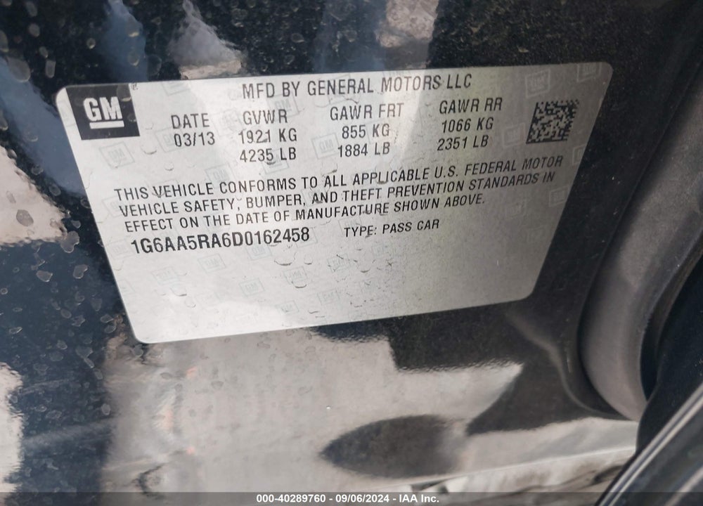 2013 CADILLAC ATS STANDARD VIN: 1G6AA5RA6D0162458