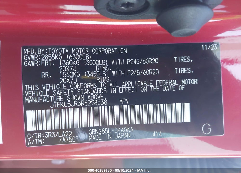 2024 TOYOTA 4RUNNER LIMITED VIN: JTEKU5JR3R6228538