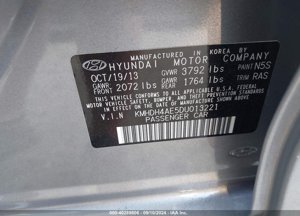 2013 HYUNDAI ELANTRA GLS/LIMITED VIN: KMHDH4AE5DU013221