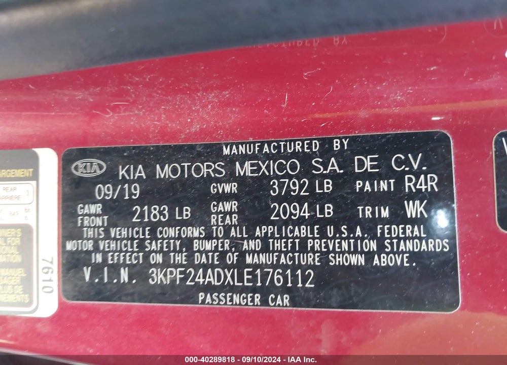 2020 KIA FORTE LXS VIN: 3KPF24ADXLE176112