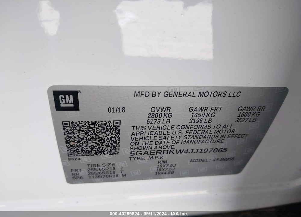 2018 BUICK ENCLAVE ESSENCE VIN: 5GAERBKW4JJ197065