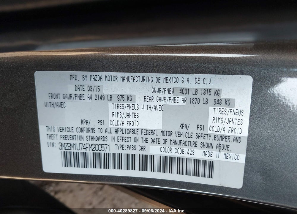 2015 MAZDA 3 I SPORT VIN: 3MZBM1U74FM200571