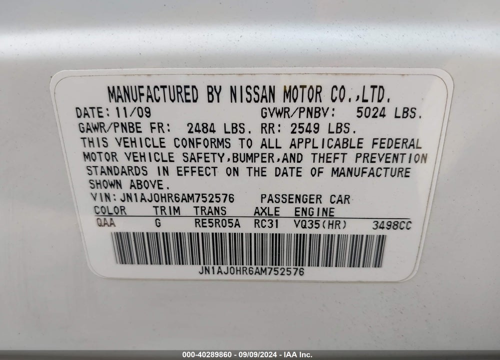 2010 INFINITI EX35 JOURNEY VIN: JN1AJ0HR6AM752576