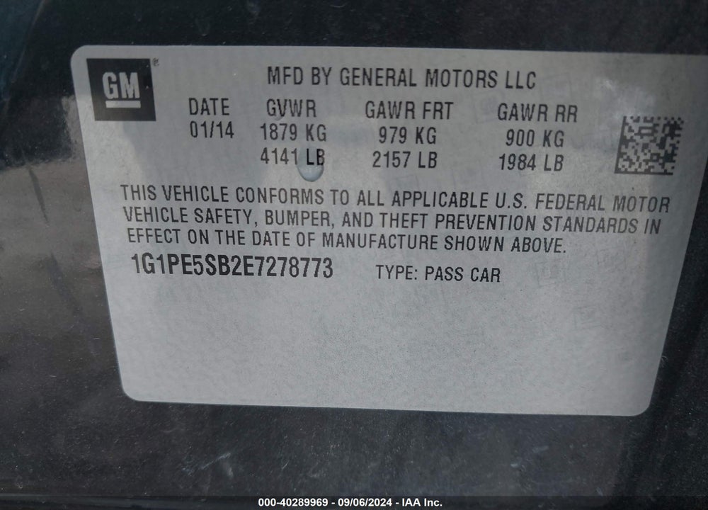 2014 CHEVROLET CRUZE 2LT AUTO VIN: 1G1PE5SB2E7278773