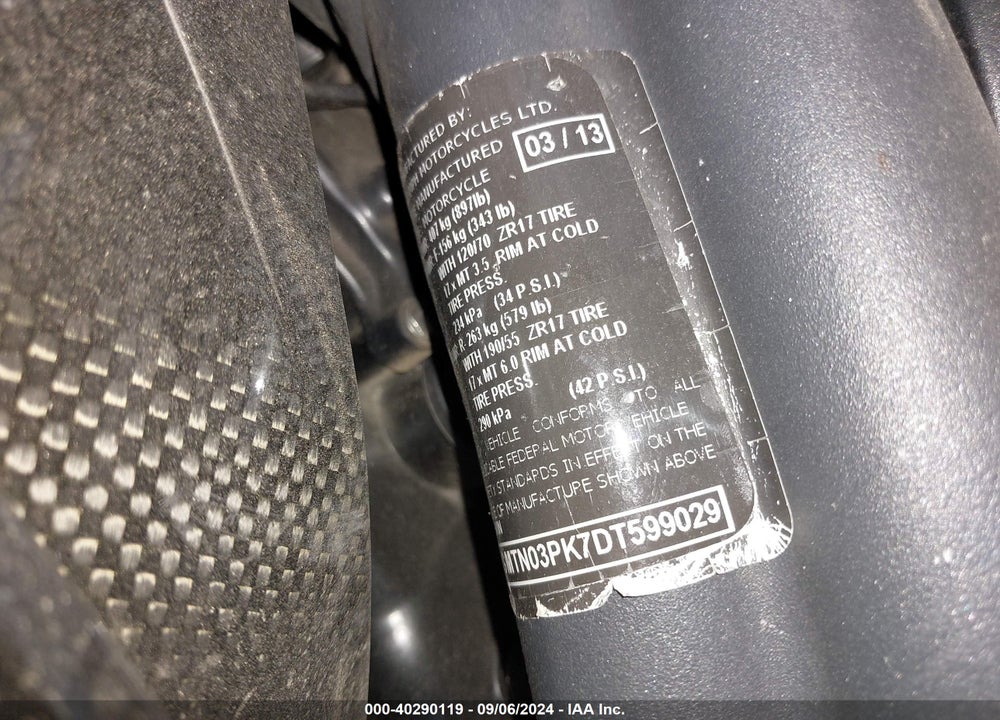 2013 TRIUMPH MOTORCYCLE SPEED TRIPLE R ABS VIN: SMTN03PK7DT599029