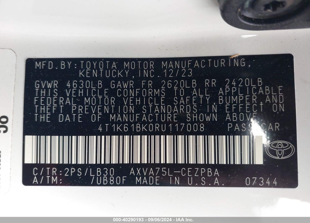 2024 TOYOTA CAMRY XSE VIN: 4T1K61BK0RU117008