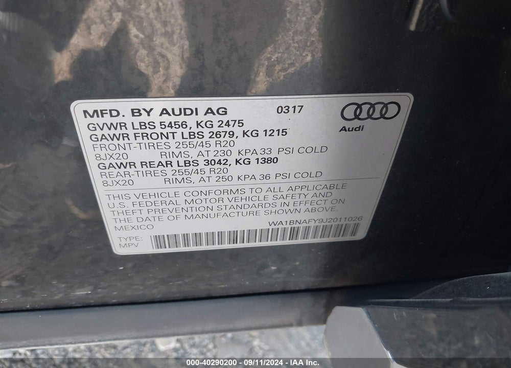 2018 AUDI Q5 2.0T PREMIUM VIN: WA1BNAFY9J2011026