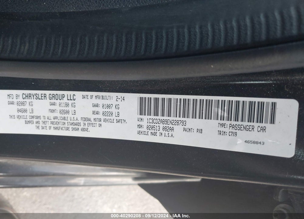 2014 DODGE AVENGER SE VIN: 1C3CDZAB9EN228793