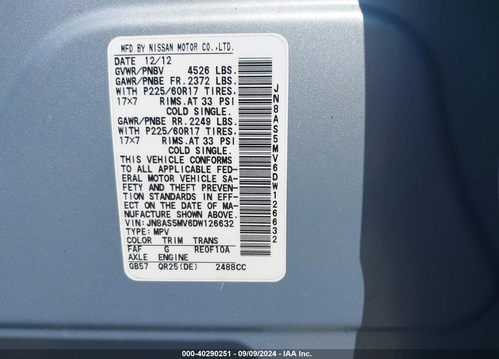 2013 NISSAN ROGUE VIN: JN8AS5MV6DW126632