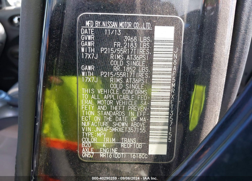 2014 NISSAN JUKE SV VIN: JN8AF5MRXET357155