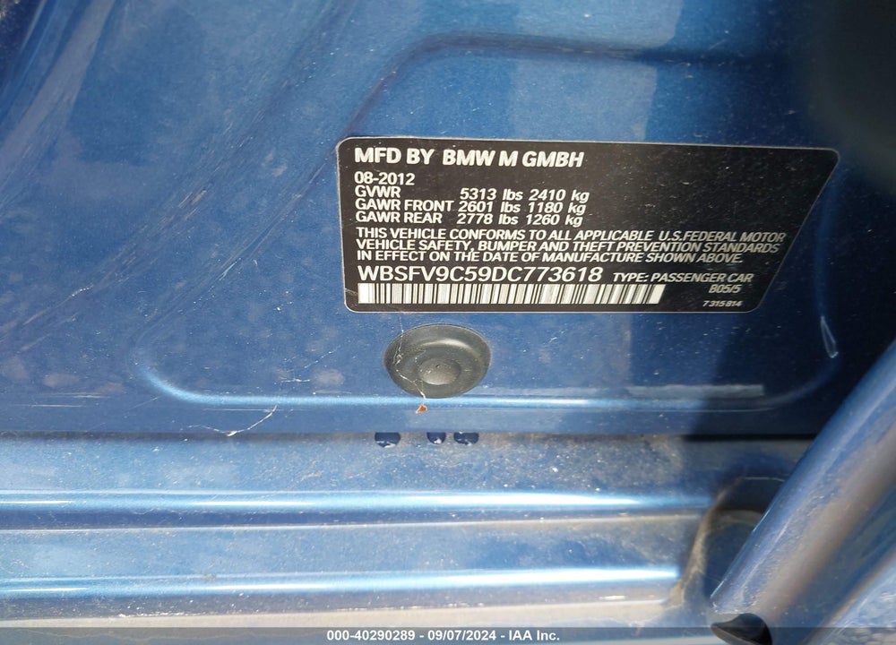 2013 BMW M5 VIN: WBSFV9C59DC773618