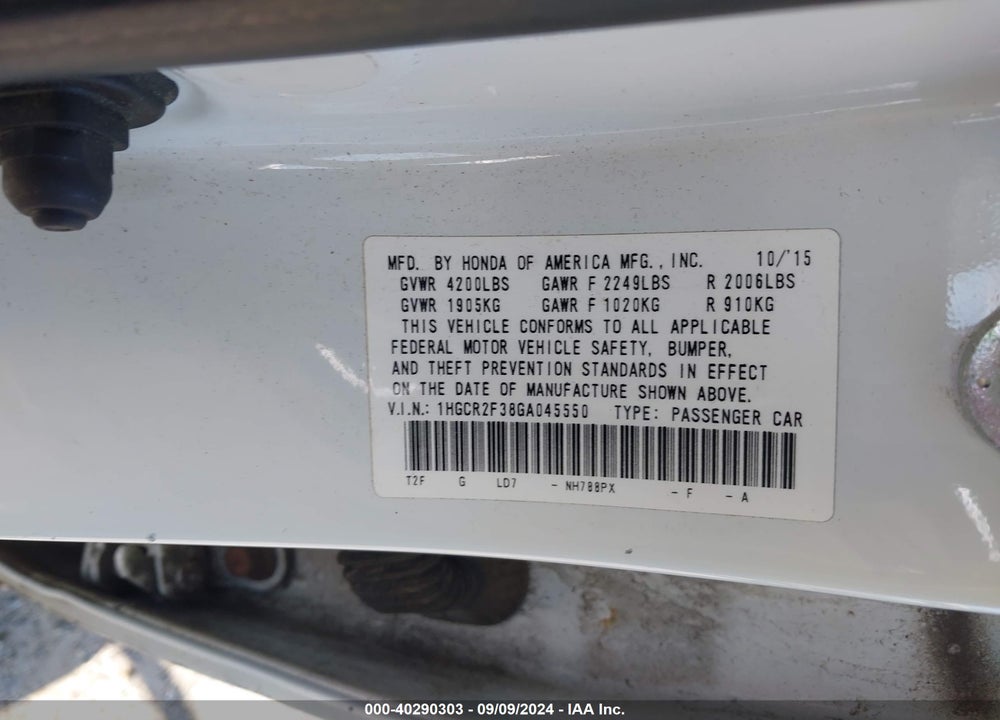2016 HONDA ACCORD LX VIN: 1HGCR2F38GA045550