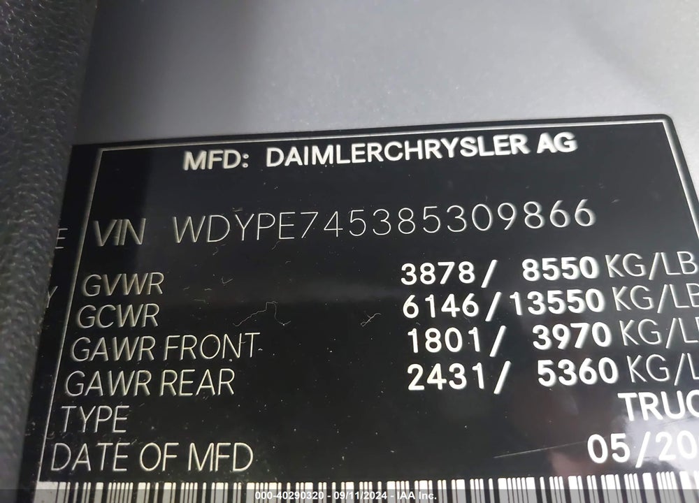 2008 FREIGHTLINER SPRINTER 2500 VIN: WDYPE745385309866