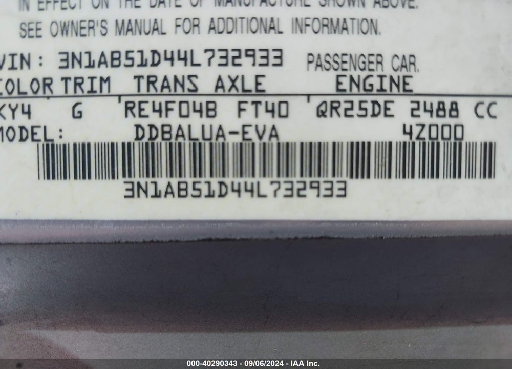 2004 NISSAN SENTRA SE-R VIN: 3N1AB51D44L732933