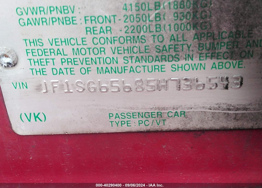 2005 SUBARU FORESTER 2.5XS VIN: JF1SG65685H736543