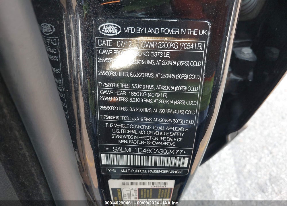 2012 LAND ROVER RANGE ROVER HSE VIN: SALME1D46CA392477
