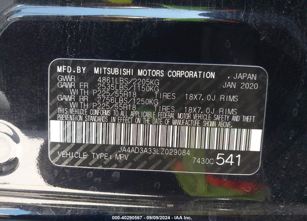 2020 MITSUBISHI OUTLANDER VIN: JA4AD3A33LZ029084