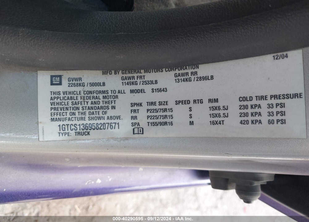 2005 GMC CANYON SLE VIN: 1GTCS136958207671
