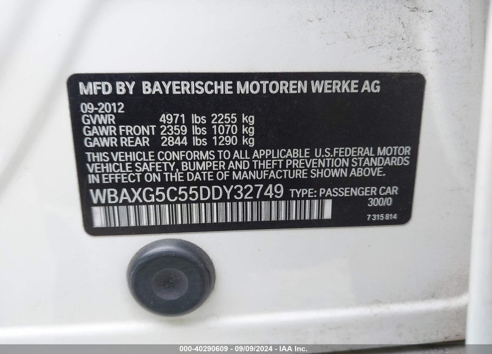 2013 BMW 528I VIN: WBAXG5C55DDY32749