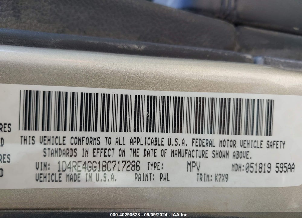 2011 DODGE DURANGO CREW VIN: 1D4RE4GG1BC717286