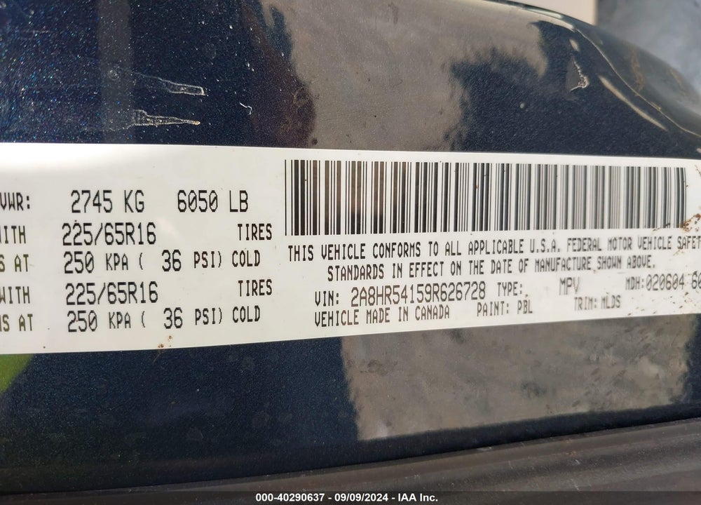 2009 CHRYSLER TOWN & COUNTRY TOURING VIN: 2A8HR54159R626728