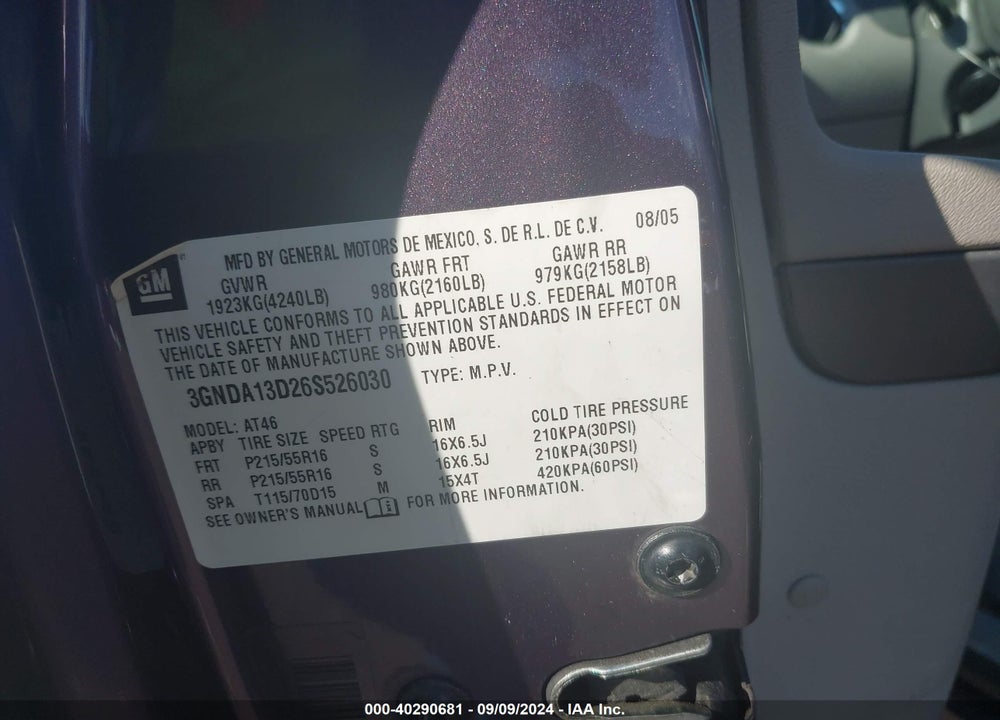 2006 CHEVROLET HHR LS VIN: 3GNDA13D26S526030