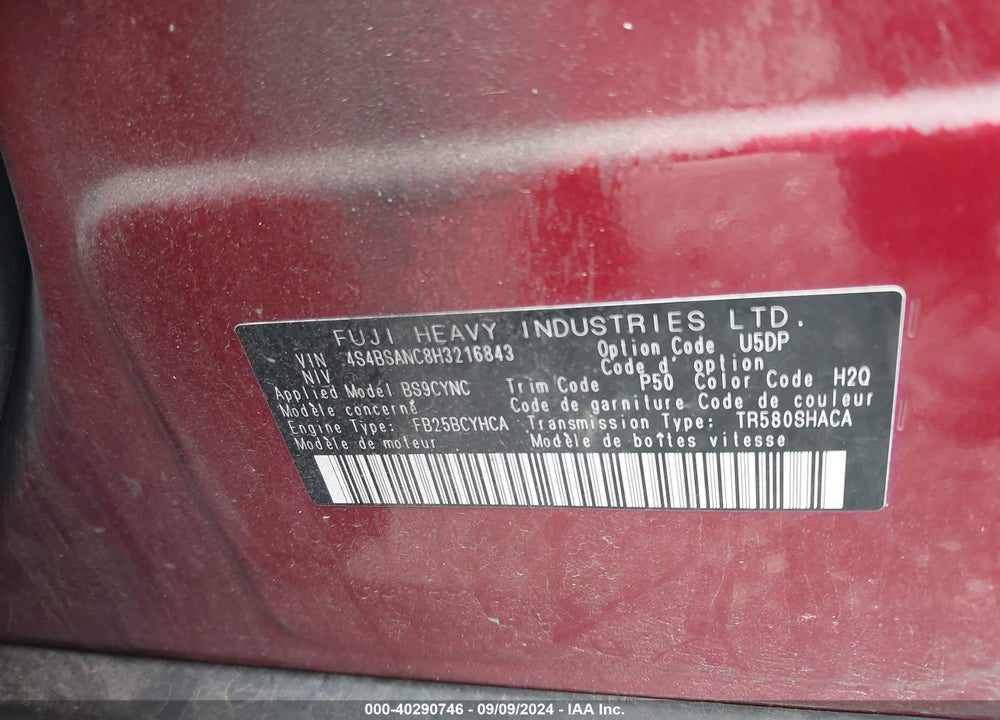 2017 SUBARU OUTBACK 2.5I LIMITED VIN: 4S4BSANC8H3216843