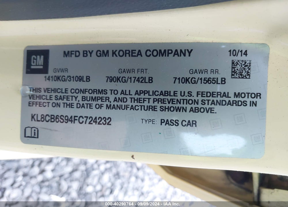 2015 CHEVROLET SPARK LS CVT VIN: KL8CB6S94FC724232