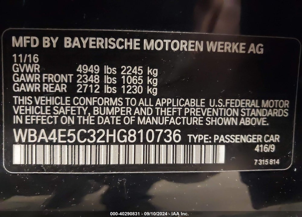 2017 BMW 440I GRAN COUPE XDRIVE VIN: WBA4E5C32HG810736