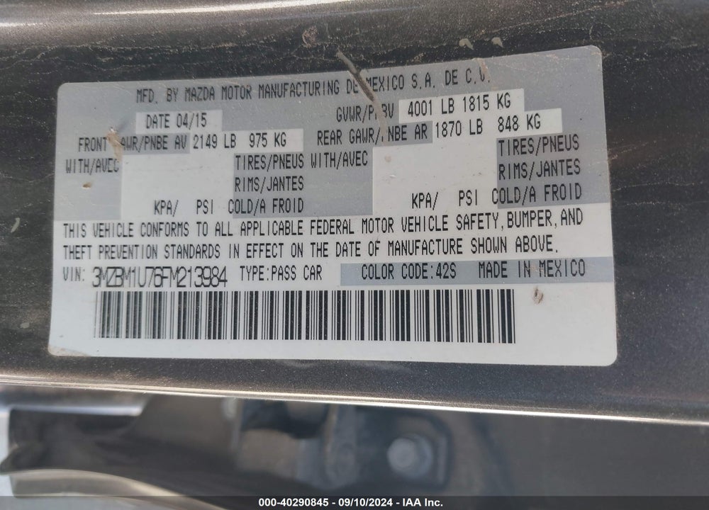 2015 MAZDA 3 I SPORT VIN: 3MZBM1U76FM213984