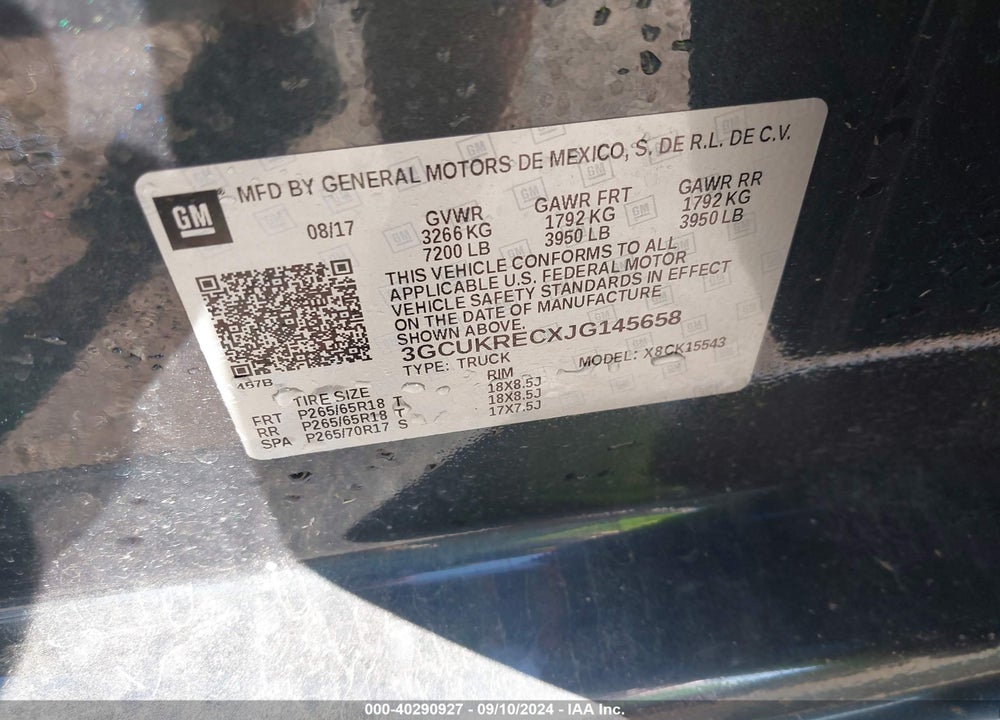 2018 CHEVROLET SILVERADO 1500 2LT VIN: 3GCUKRECXJG145658