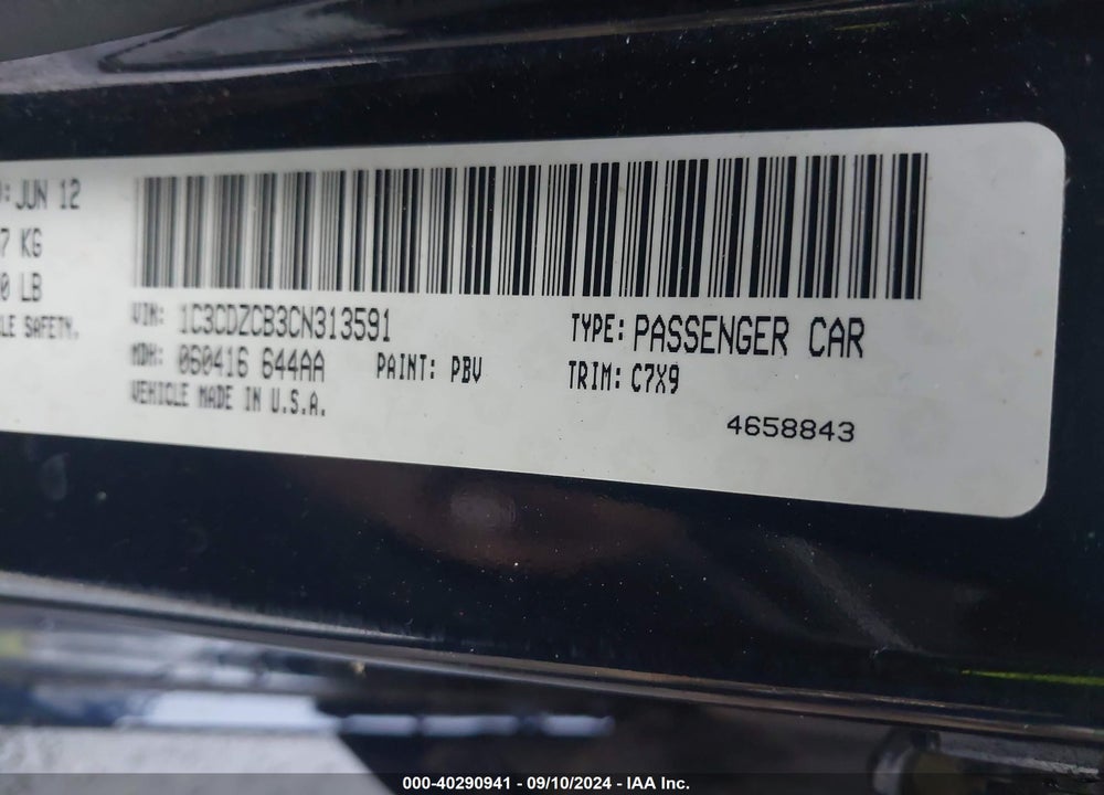 2012 DODGE AVENGER SXT VIN: 1C3CDZCB3CN313591