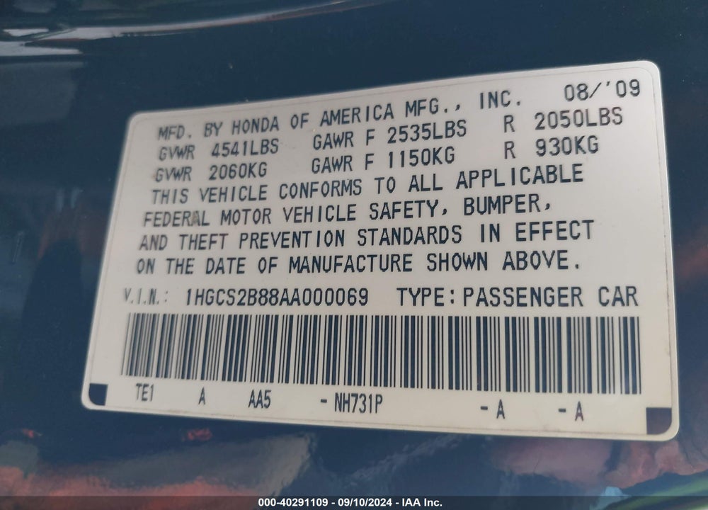 2010 HONDA ACCORD 3.5 EX-L VIN: 1HGCS2B88AA000069