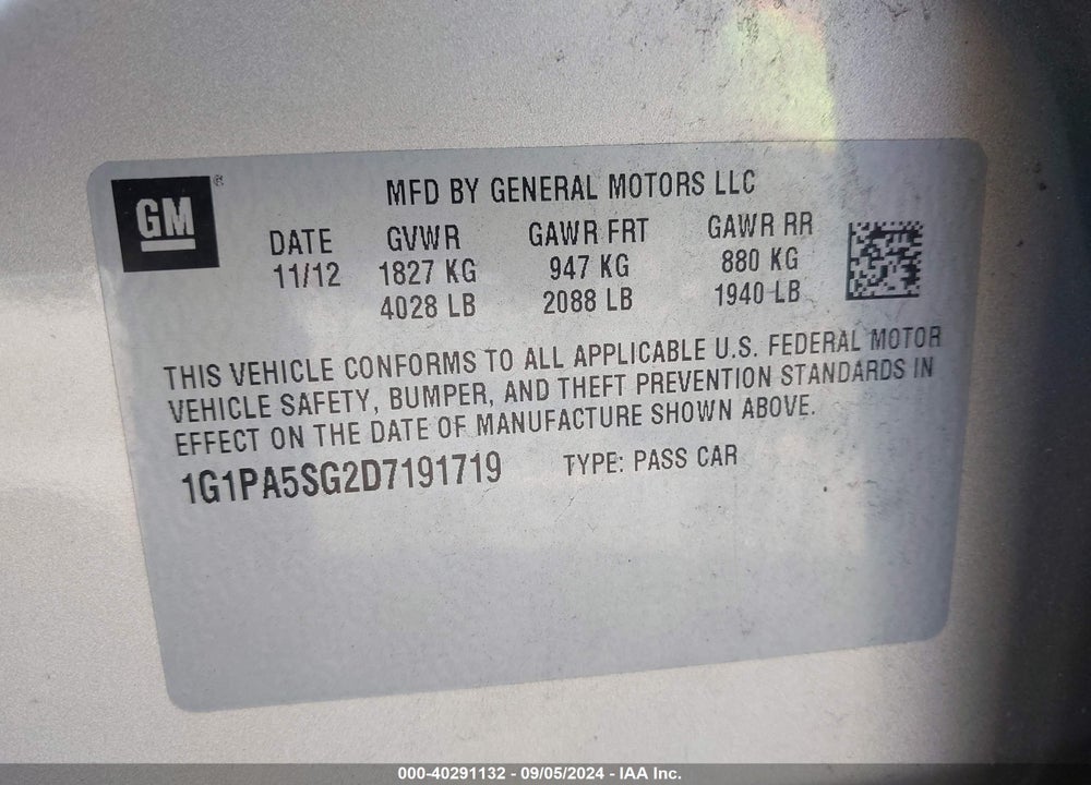 2013 CHEVROLET CRUZE LS AUTO VIN: 1G1PA5SG2D7191719